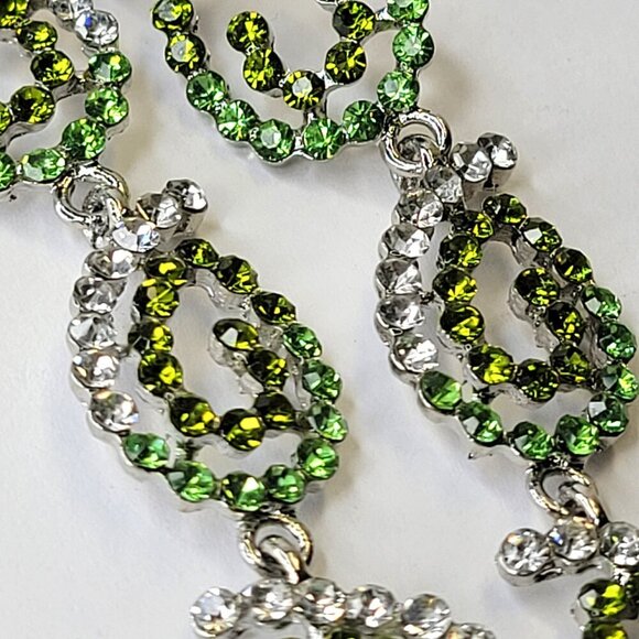 Green and Silver Crystal Chandelier Earrings - Picture 5 of 7